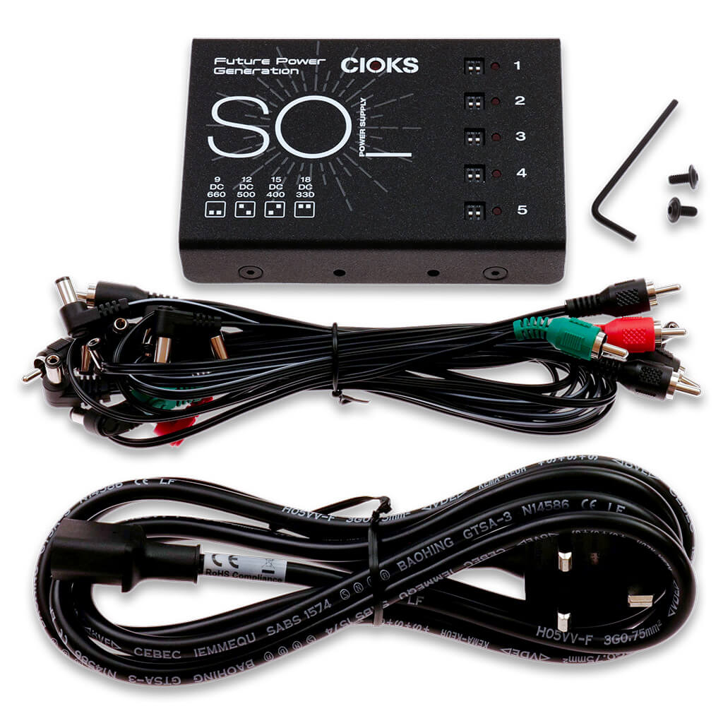 CIOKS Sol Pedalboard Power Supply (UK Plug) with accessories 1024x1024 | Boost Guitar Pedals