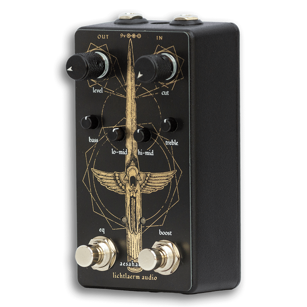 LICHTLAERM AUDIO Aesahaettr Modern Metal Boost Transparent angle 1024x1024 | Boost Guitar Pedals