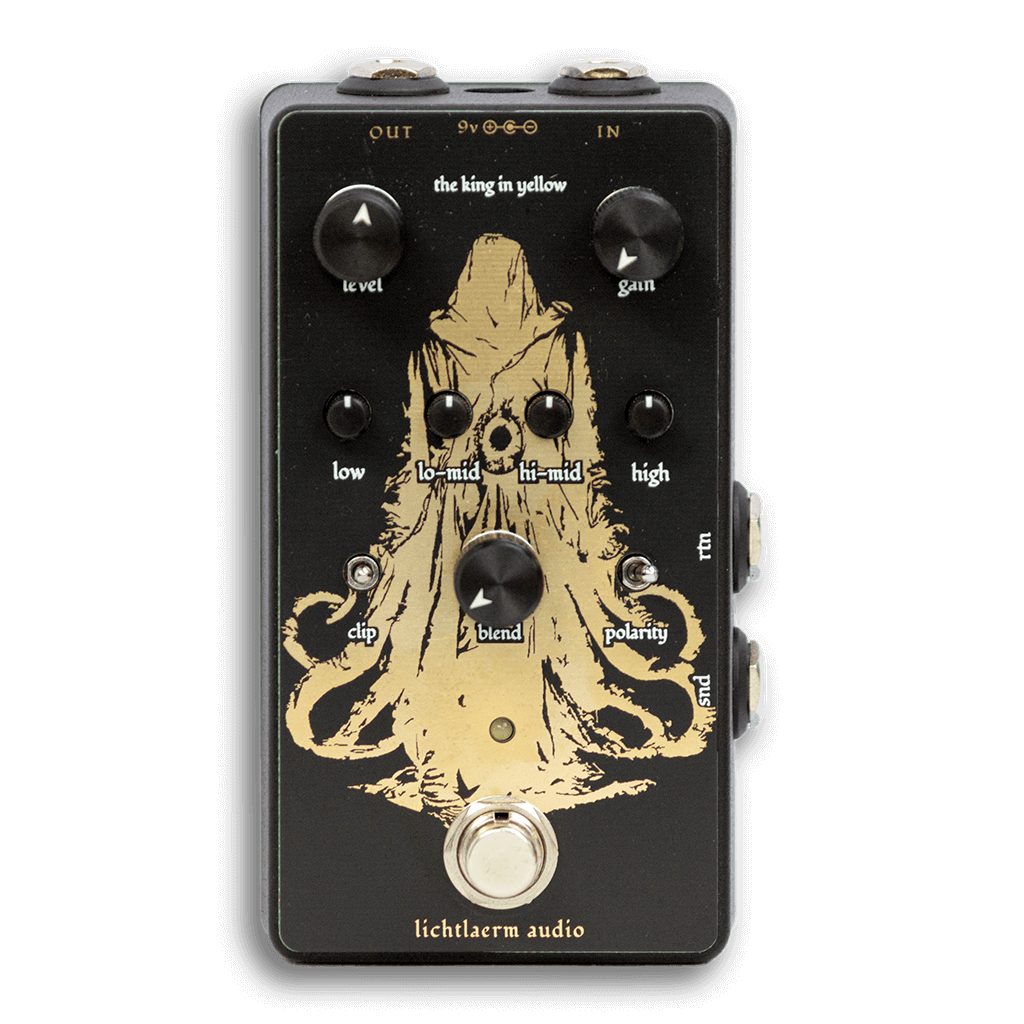 LICHTLAERM AUDIO The King in Yellow Parallel Blending Overdrive front transparent 1024x1024 | Boost Guitar Pedals