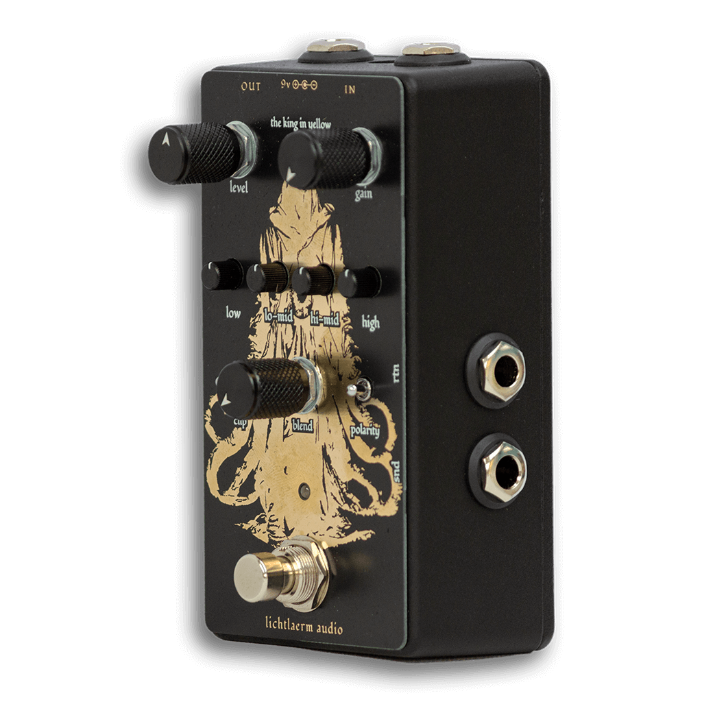 LICHTLAERM AUDIO The King in Yellow Parallel Blending Overdrive front transparent 1024x1024 | Boost Guitar Pedals