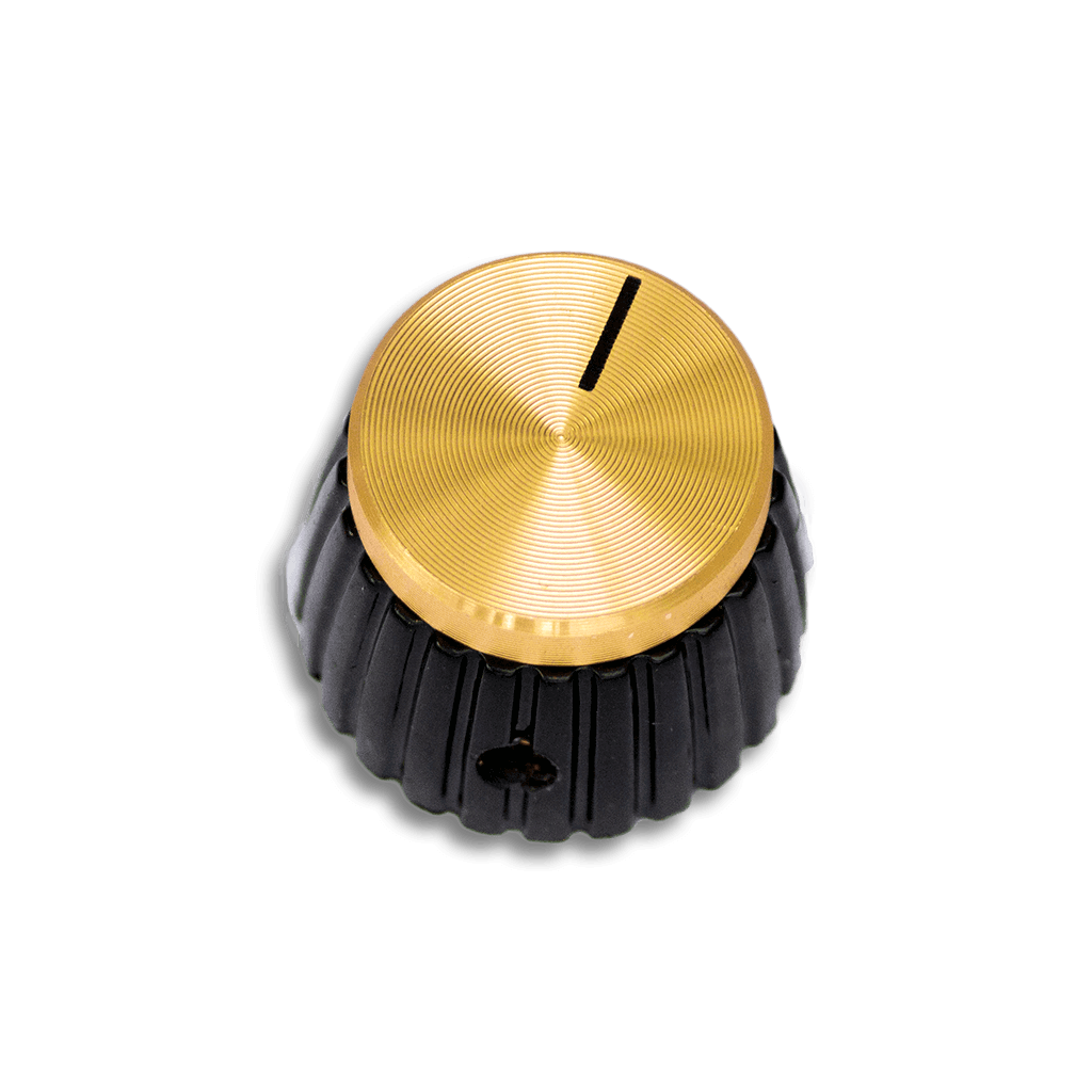 Marshall-Style Black &amp; Gold 19.5mm Knob Transparent 1024x1024 | Boost Guitar Pedals