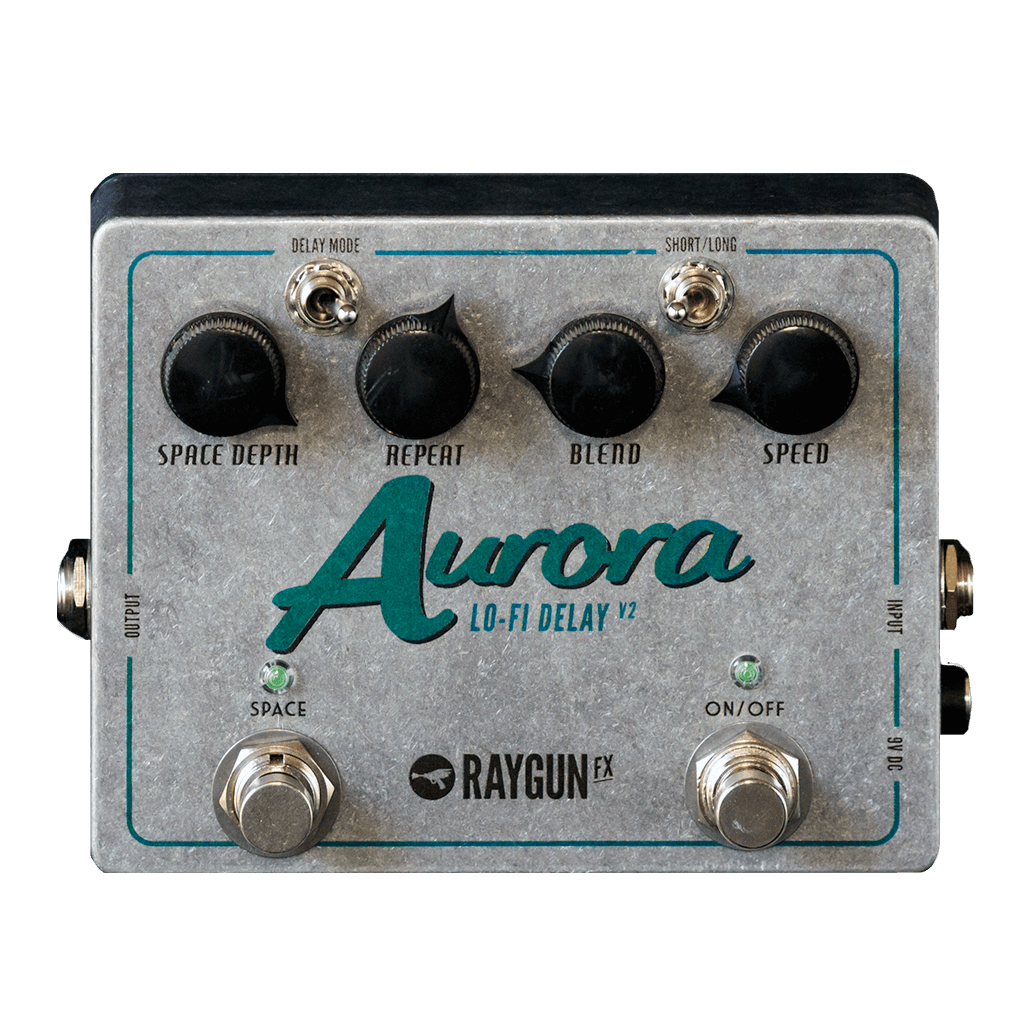 RAYGUN FX Aurora Lo-Fi Delay V2 Transparent Front | Boost Guitar Pedals