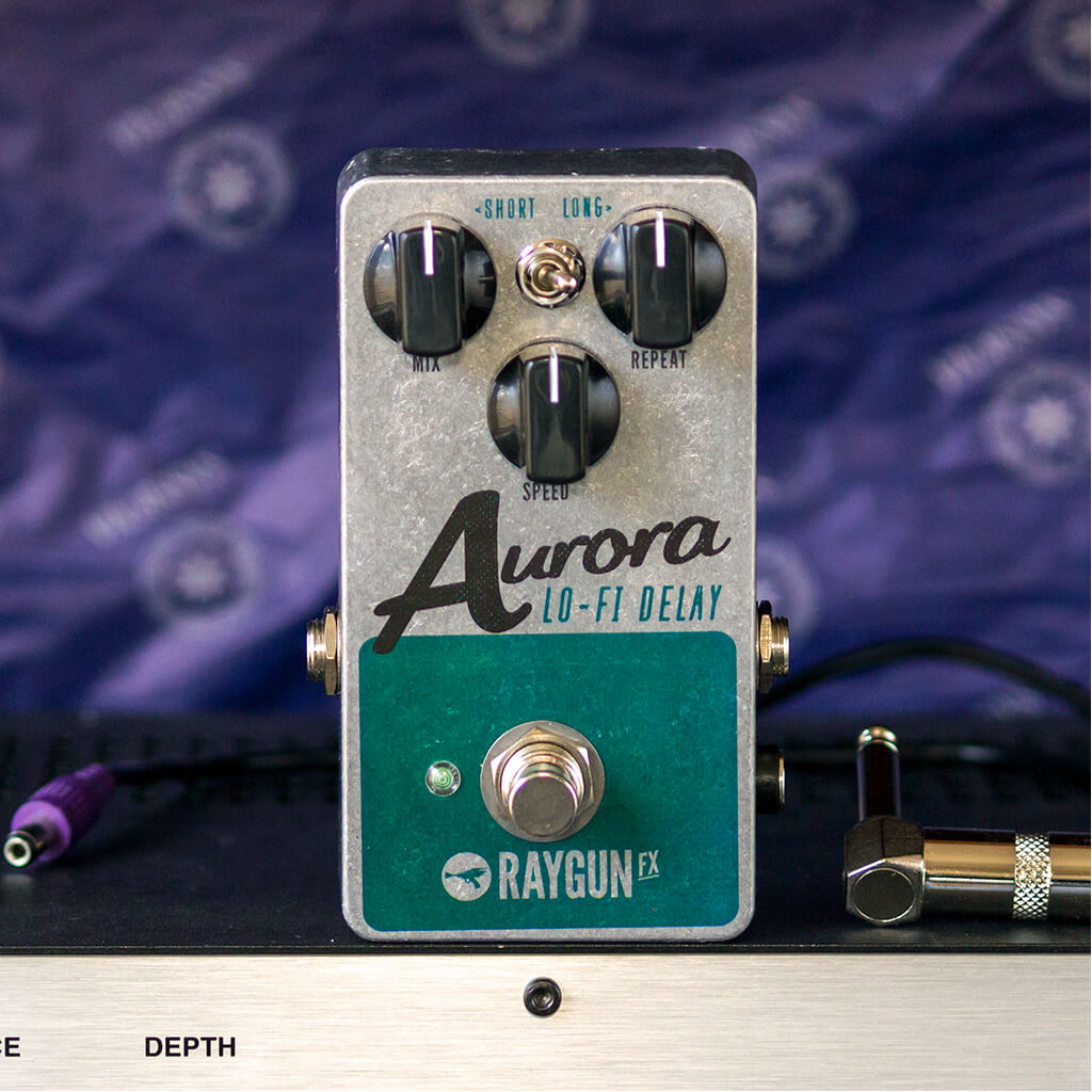 RAYGUN FX Aurora Mini Lo-Fi Delay V2 transparent front | Boost Guitar Pedals