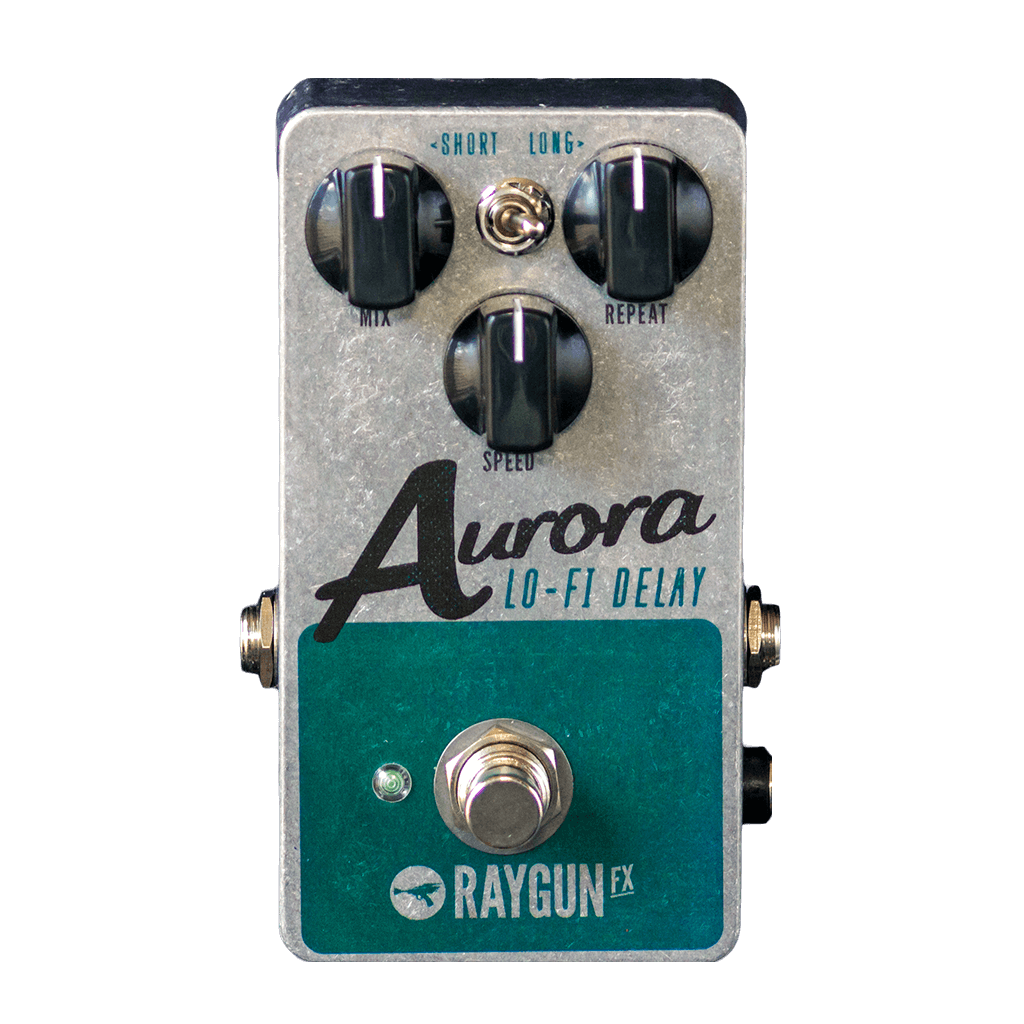 RAYGUN FX Aurora Mini Lo-Fi Delay V2 transparent front | Boost Guitar Pedals