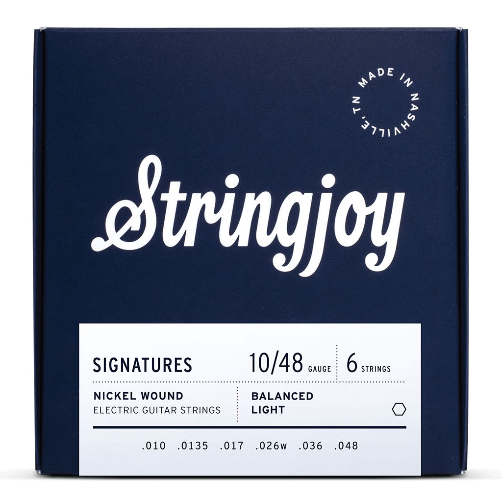 STRINGJOY Signatures Balanced Light Gauge (10-48) Nickel Wound Electric Guitar Strings front transparent 1024x1024 | Boost Guitar Pedals