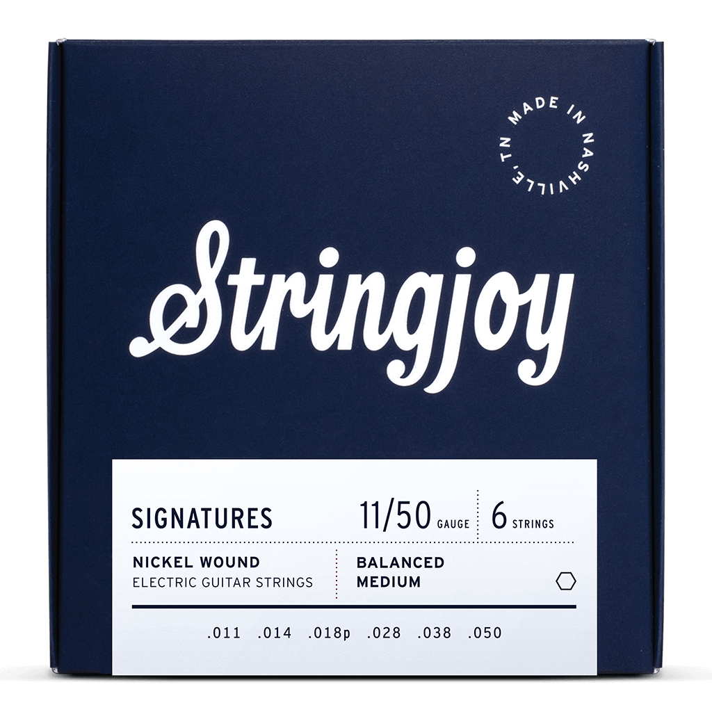 STRINGJOY Signatures Balanced Medium Gauge (11-50) Nickel Wound Electric Guitar Strings transparent front 1024x1024 | Boost Guitar Pedals