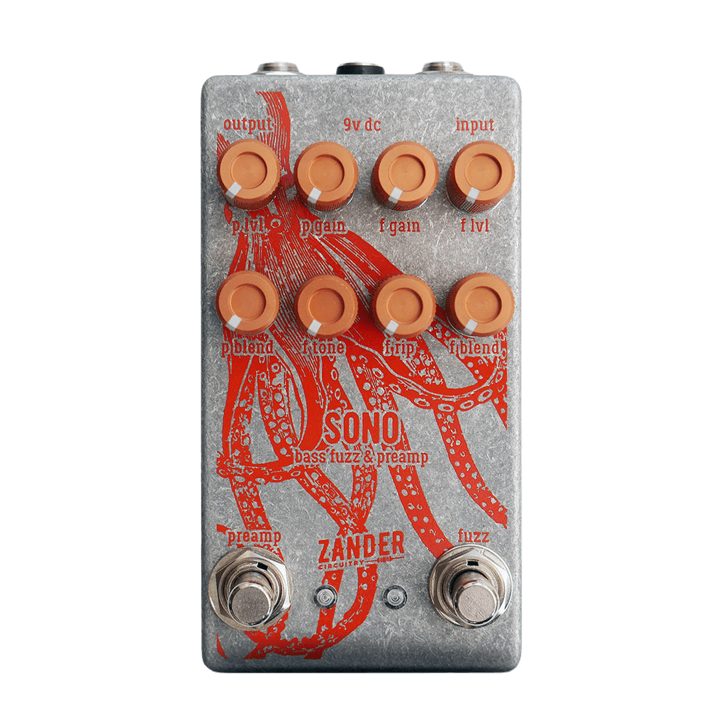 ZANDER CIRCUITRY Sono Bass Fuzz &amp; Preamp front transparent | Boost Guitar Pedals