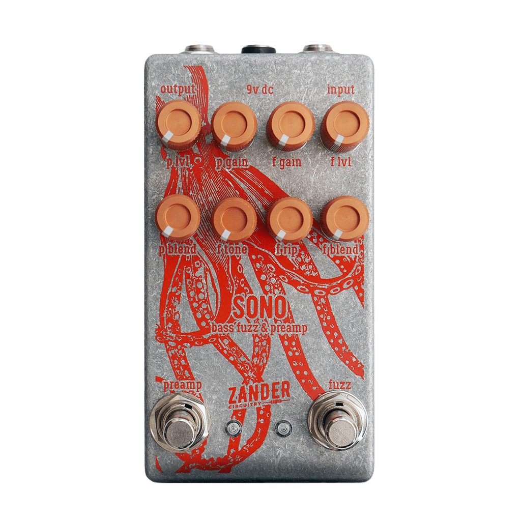 ZANDER CIRCUITRY Sono Bass Fuzz & Preamp front transparent | Boost Guitar Pedals