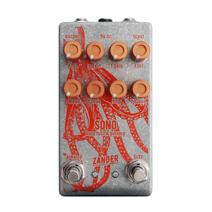 ZANDER CIRCUITRY Sono Bass Fuzz & Preamp front transparent | Boost Guitar Pedals